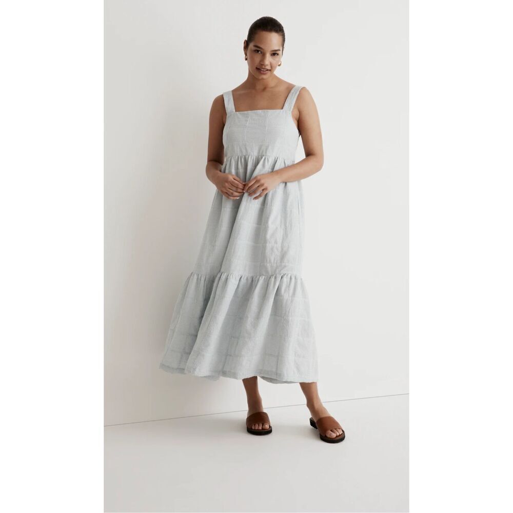 Madewell Women's Cicely Patchwork Tiered Midi Dress Cotton Size 12